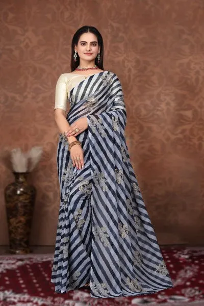 1 Min Black Georgette Leheriya Print Stitched Readymade Saree