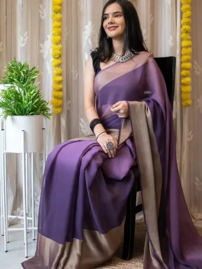 1 Min Lavender Soft Chiffon Silk Stitched Readymade Saree