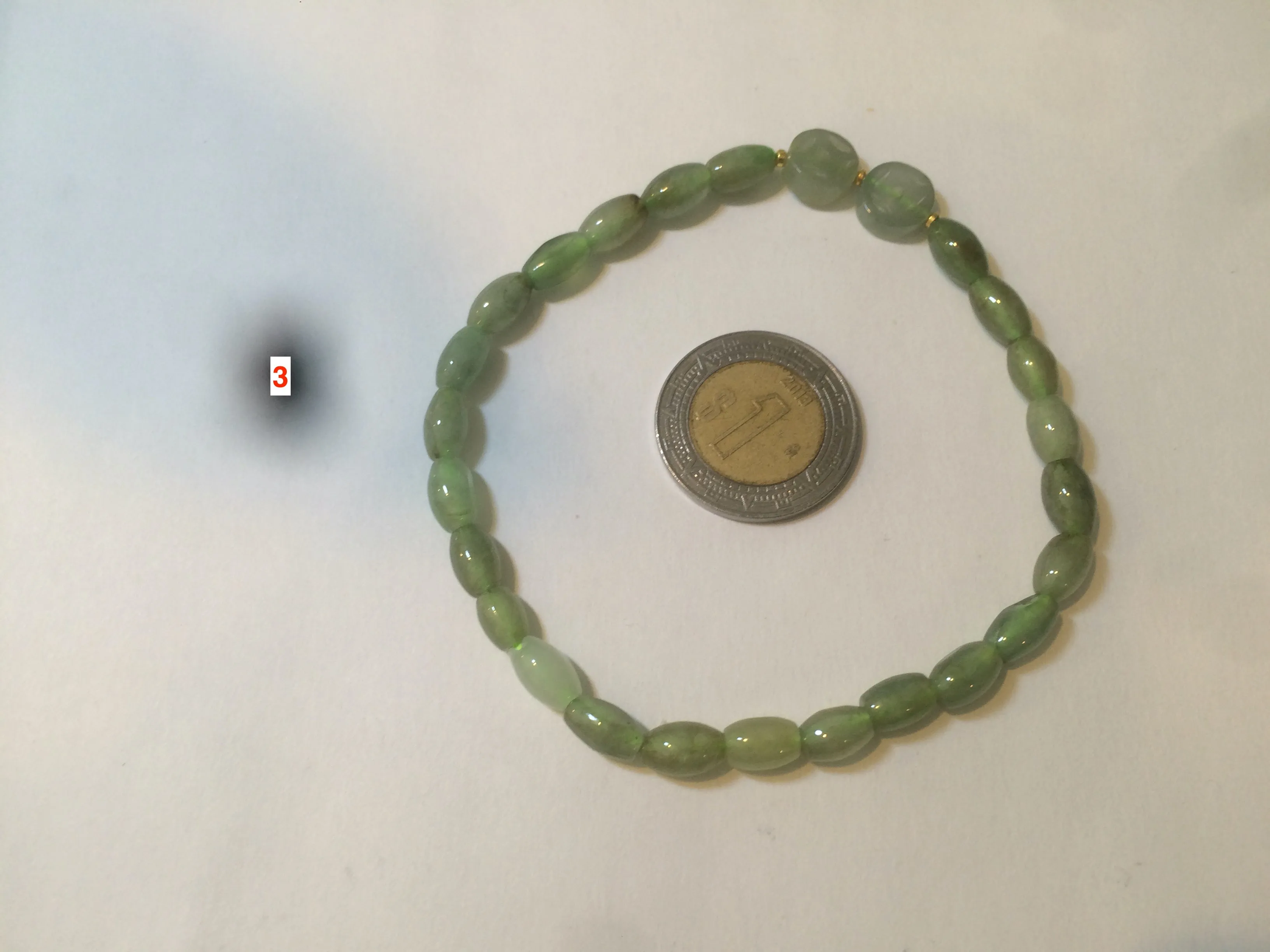 100% natural green/white Icy watery type A jadeite jade olive ancient Chinese coin/four-leaf clover bead bracelet  AS32