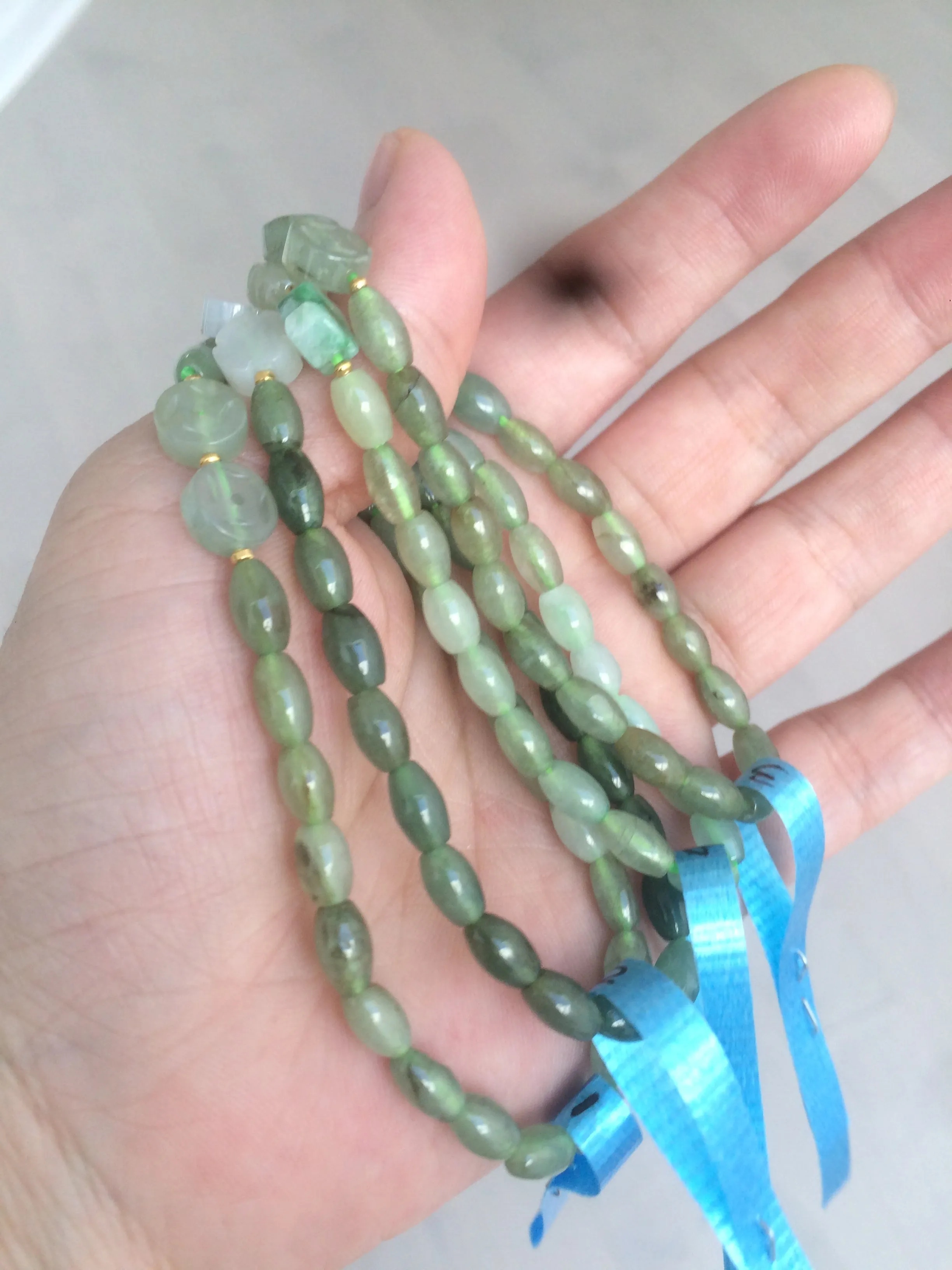 100% natural green/white Icy watery type A jadeite jade olive ancient Chinese coin/four-leaf clover bead bracelet  AS32