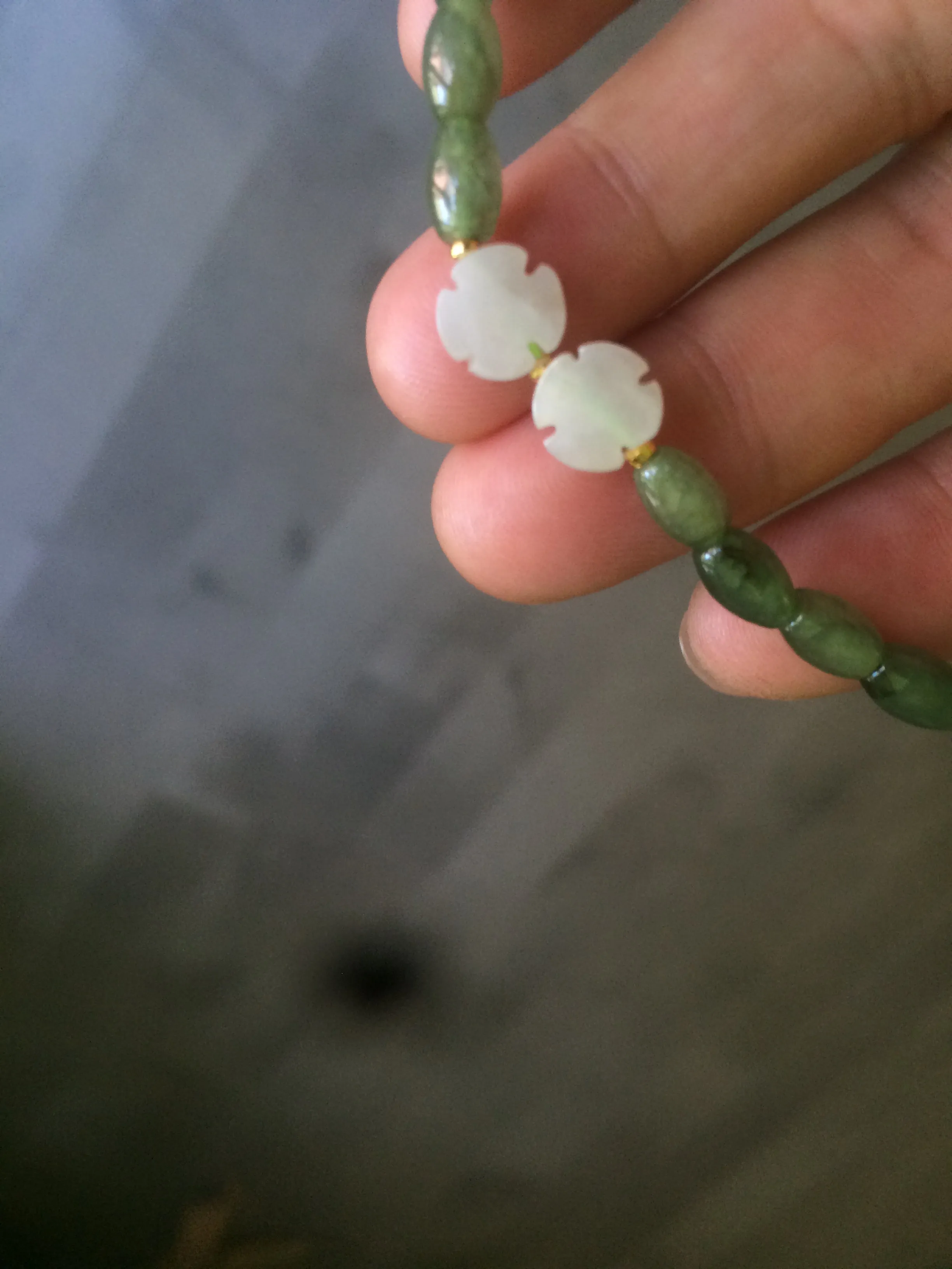 100% natural green/white Icy watery type A jadeite jade olive ancient Chinese coin/four-leaf clover bead bracelet  AS32