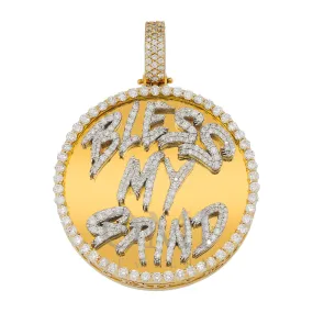 14K GOLD DIAMOND BLESS MY GRIND CUSTOM PENDANT 6.50 CT