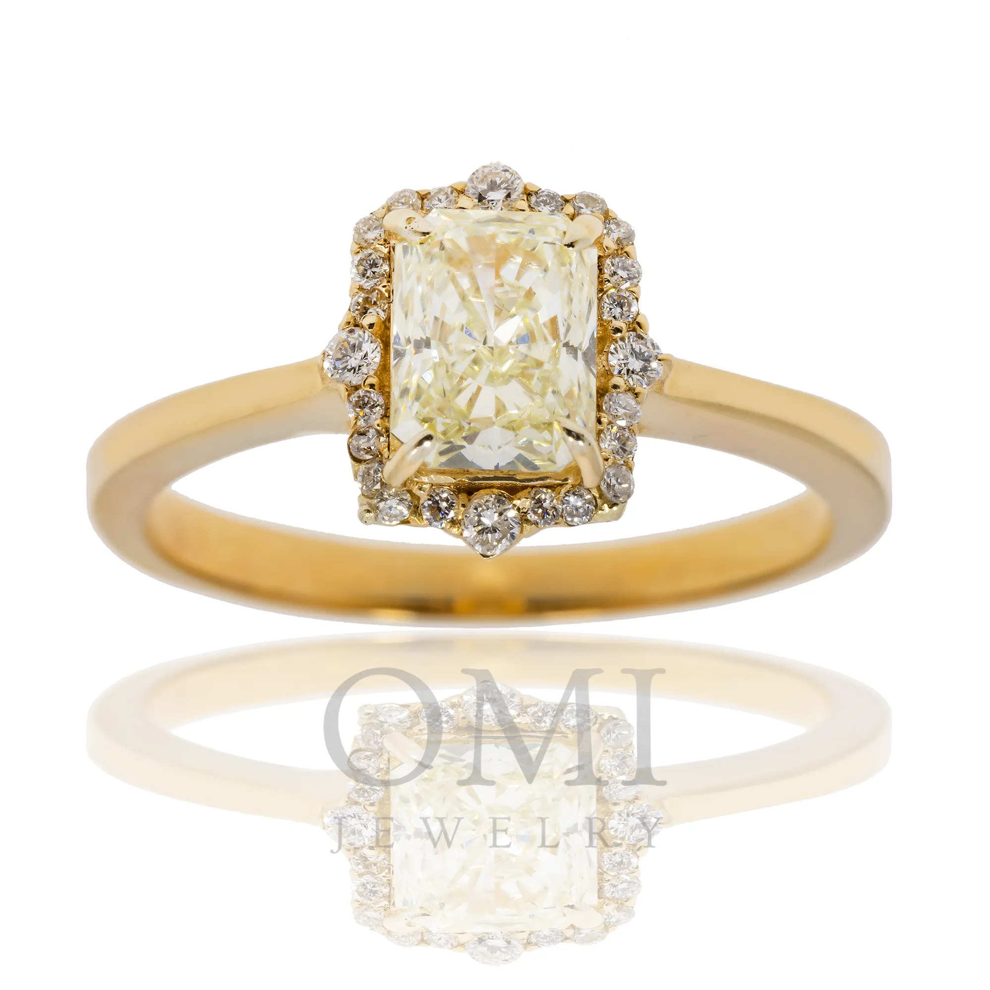 14K GOLD RADIANT CUT YELLOW HALO DIAMOND ENGAGEMENT RING 1.22 CTW