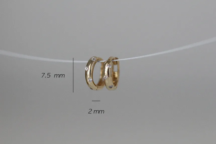 14K Real Solid Gold Cz Constellation Cartilage Helix Huggie Ring Hoop Earring Piercing Jewelry