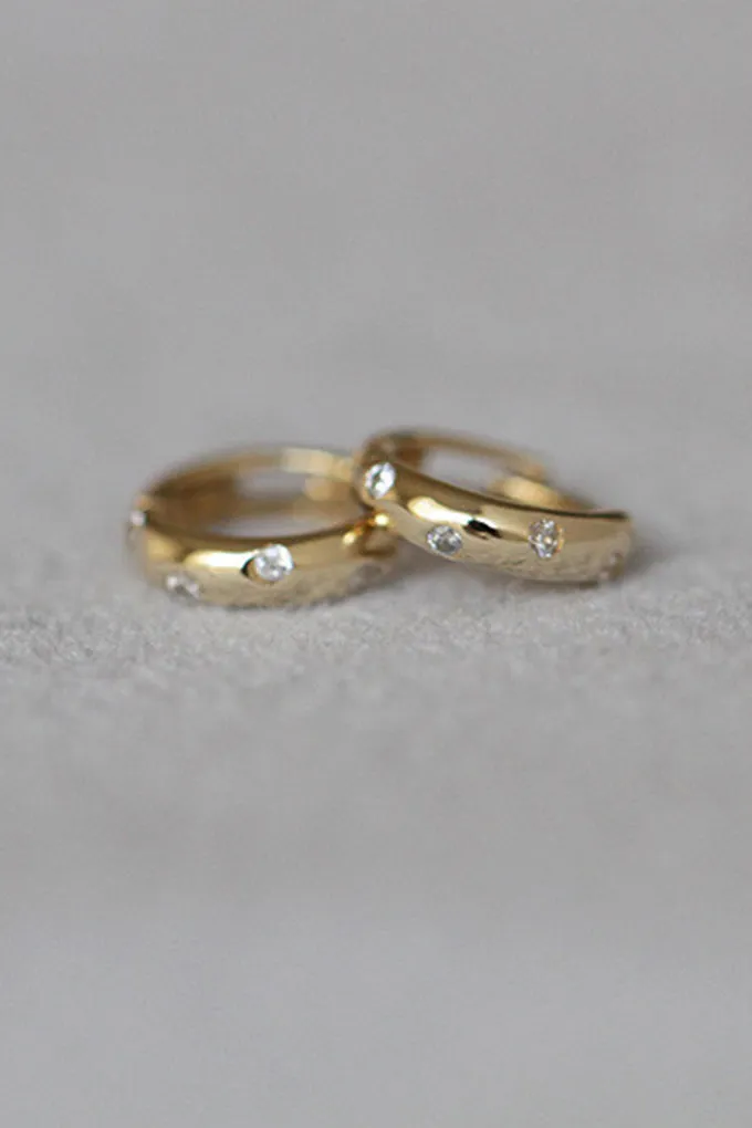 14K Real Solid Gold Cz Constellation Cartilage Helix Huggie Ring Hoop Earring Piercing Jewelry