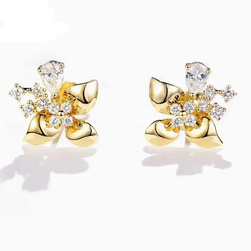 14k Yellow Gold Flower Moissanite Stud Earrings 0.5ctw