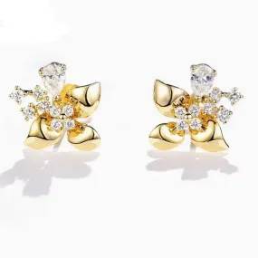 14k Yellow Gold Flower Moissanite Stud Earrings 0.5ctw