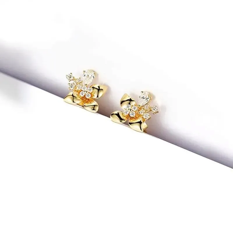 14k Yellow Gold Flower Moissanite Stud Earrings 0.5ctw