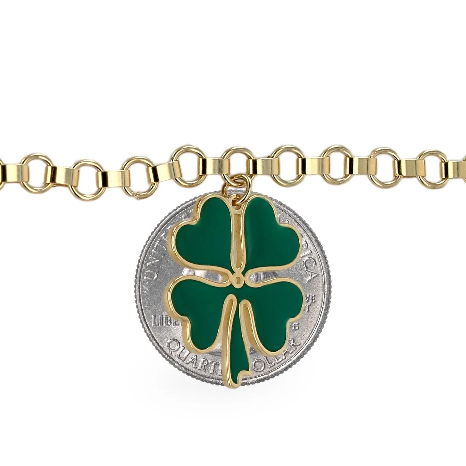 14K Yellow gold green lucky clover bracelet