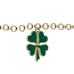 14K Yellow gold green lucky clover bracelet