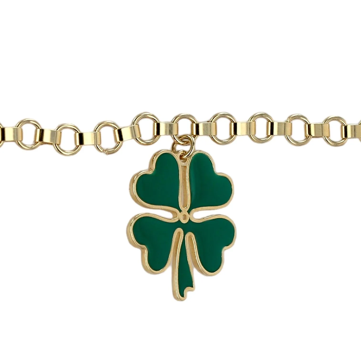 14K Yellow gold green lucky clover bracelet