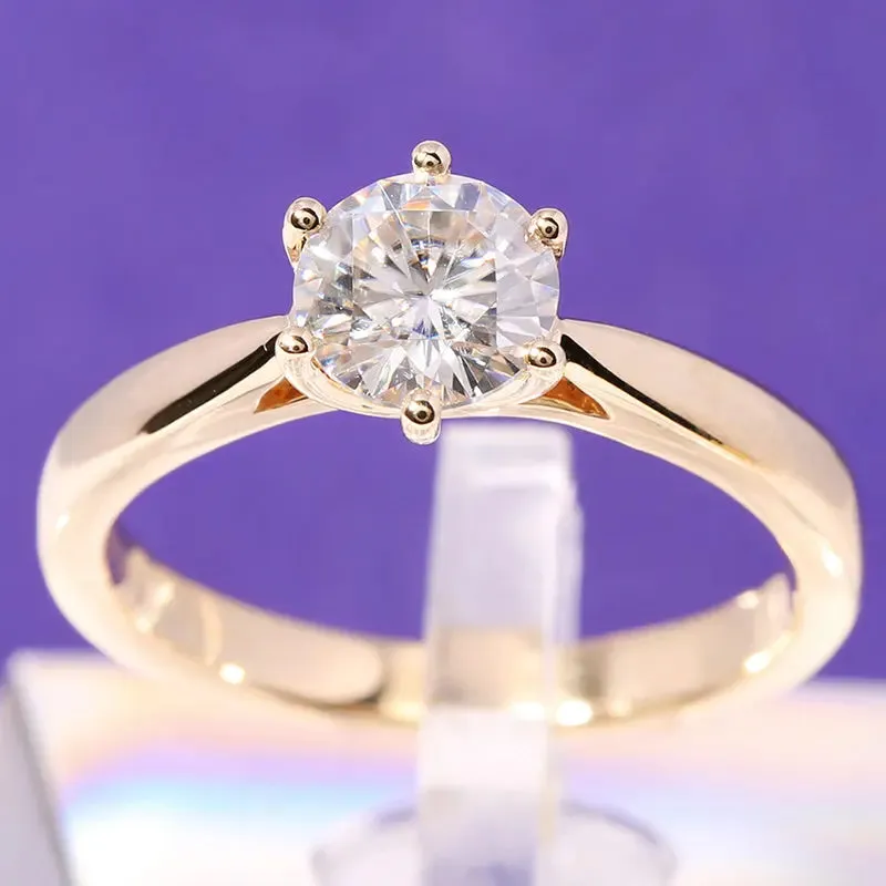 14k Yellow Gold Solitaire Moissanite Ring 1ct