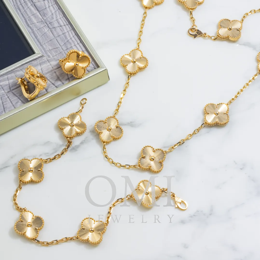 18K GOLD CLOVER CHAIN, BRACELET, & EARRINGS SET