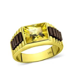 18K Solid Yellow Gold Wedding Engagement Band Ring Yellow Citrine Stone Jewelry