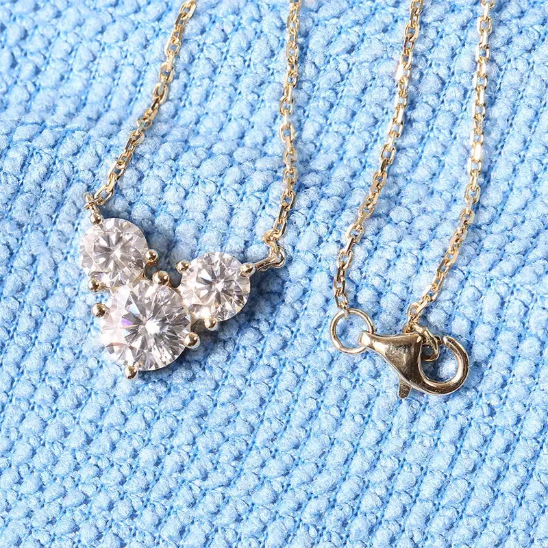 18k Yellow Gold 3 Stone Moissanite Necklace 2ct Total