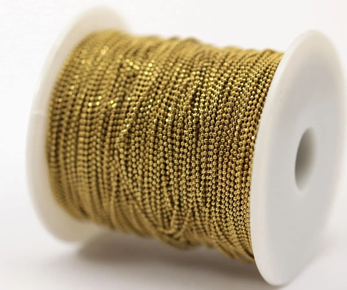 1mm Brass Ball Chain, 50 Meters - 165 Feet (1mm) Raw Brass Faceted Ball Chain - Brs 4 ( Z006 )