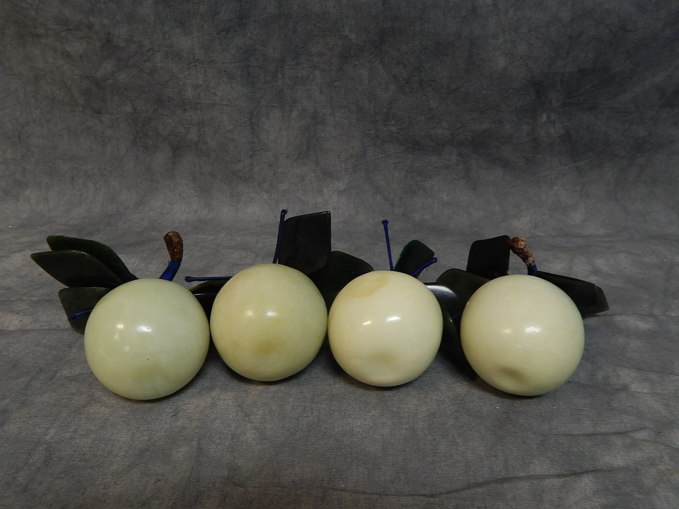 4 Jade-Color Stone Apples - Very Good Condition!