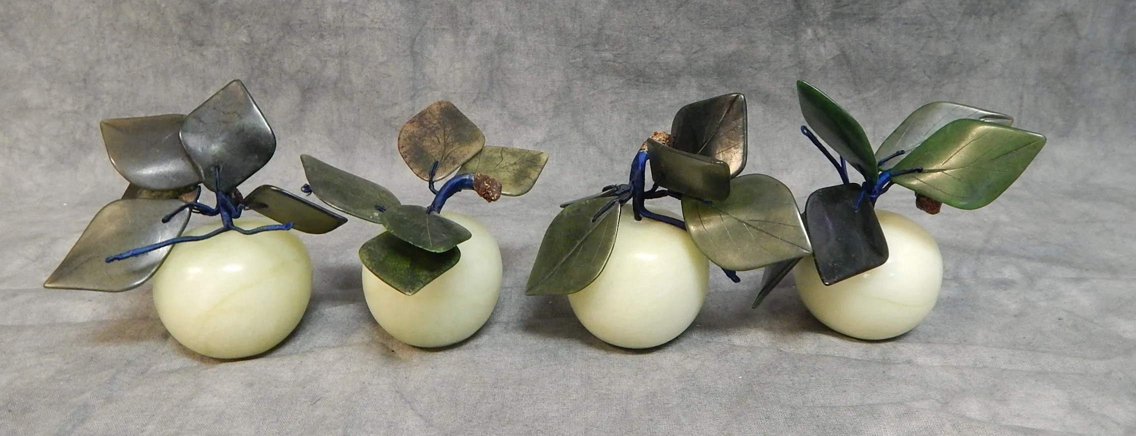 4 Jade-Color Stone Apples - Very Good Condition!