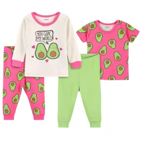 4-Piece Baby & Toddler Pink Avocado Snug Fit Cotton Pajamas