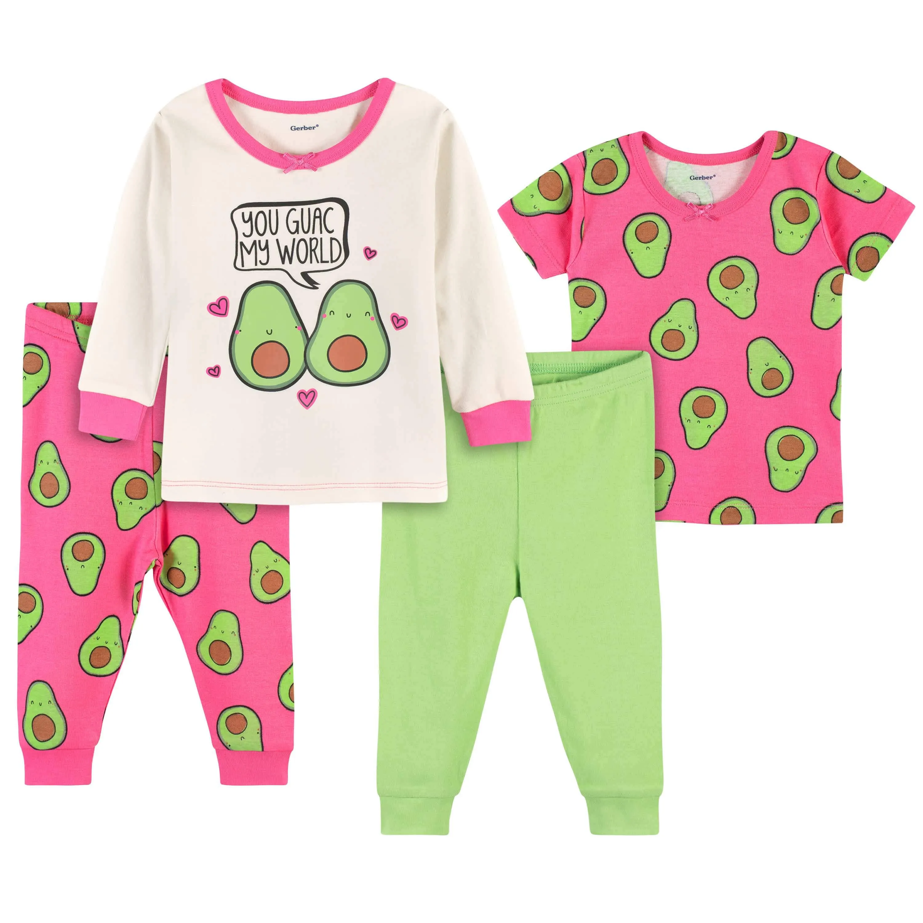 4-Piece Baby & Toddler Pink Avocado Snug Fit Cotton Pajamas