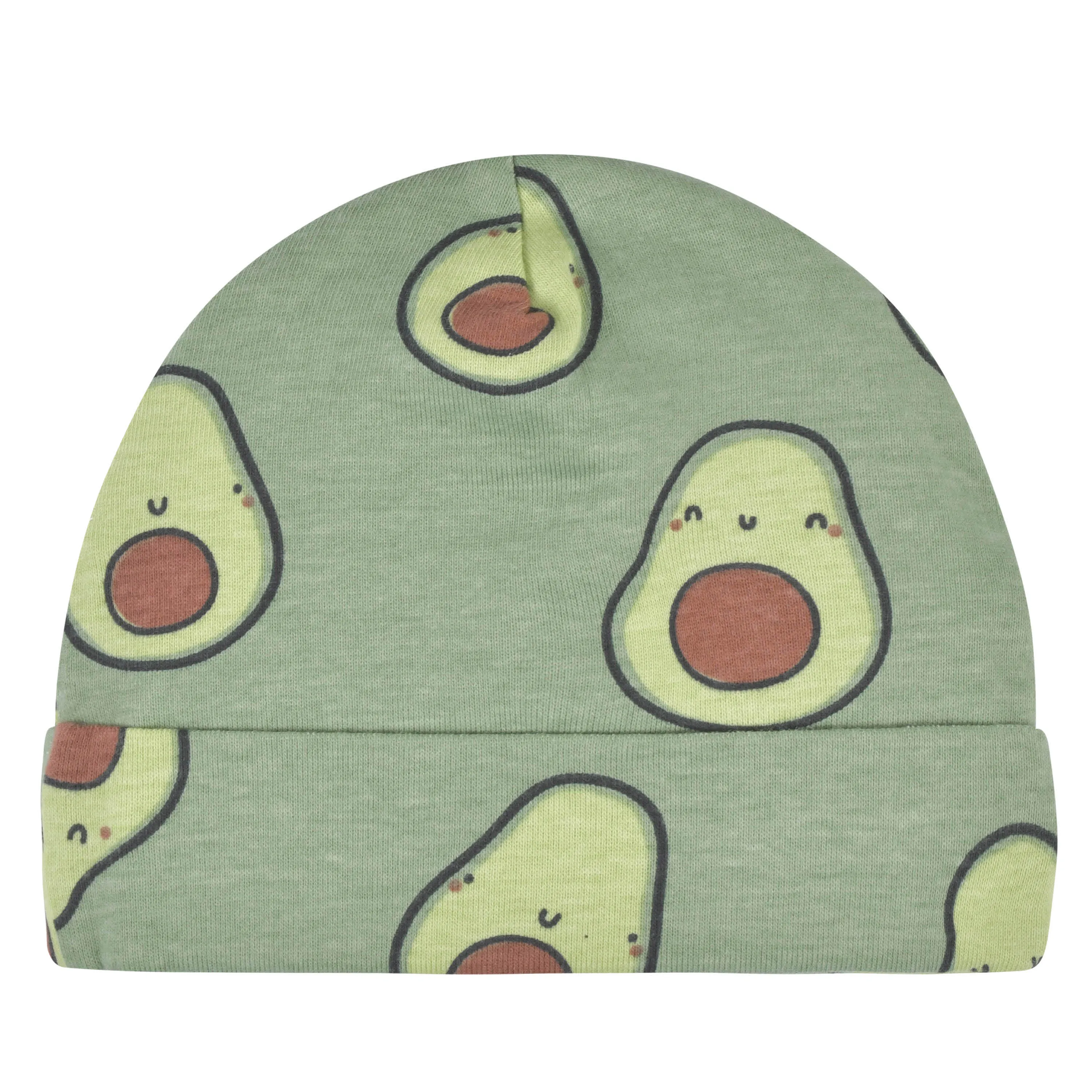 4-Piece Baby Neutral Comfy Stretch Avocado Caps & No Scratch Mittens Set