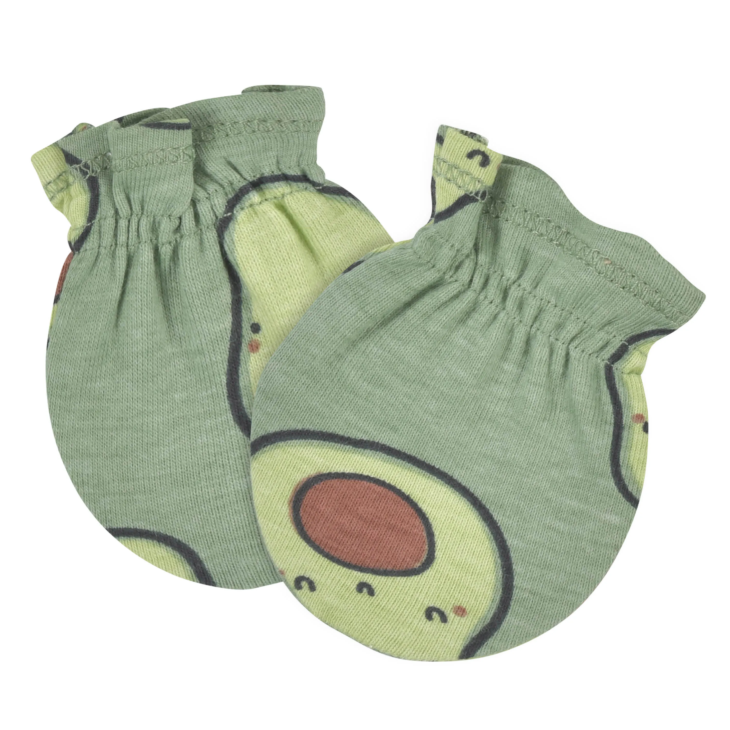 4-Piece Baby Neutral Comfy Stretch Avocado Caps & No Scratch Mittens Set