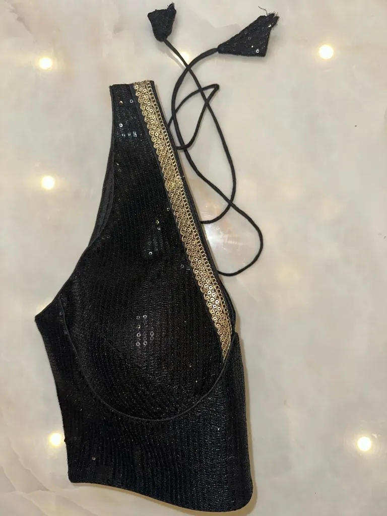 50V498-RO Black Sequin Saree Blouse With Sequin Lace