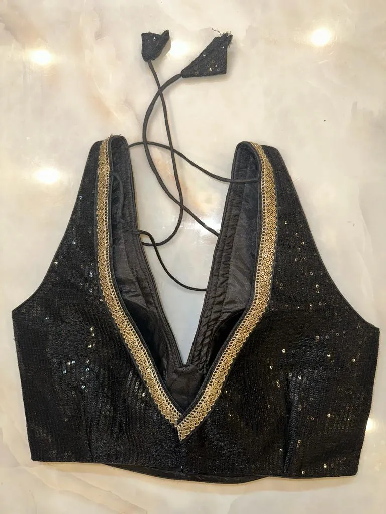 50V498-RO Black Sequin Saree Blouse With Sequin Lace