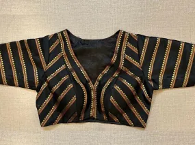 50W497-RO - Exquisite Black Stripped Embroidered Blouse