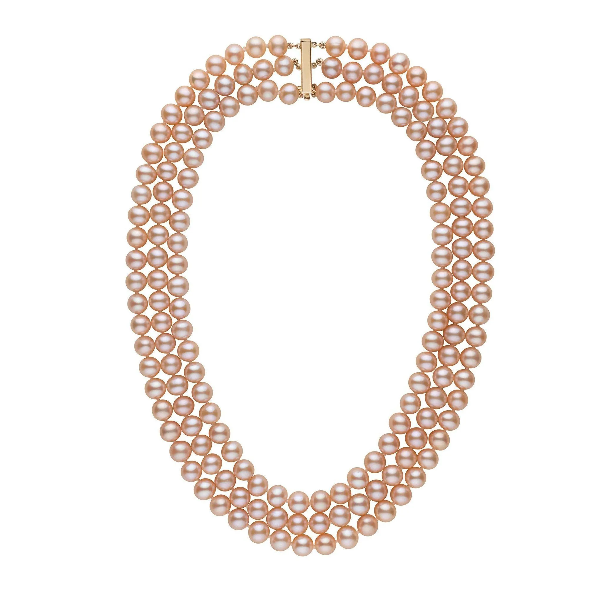 7.5-8.0 mm Triple-Strand AA  Pink to Peach Freshwater Pearl Necklace