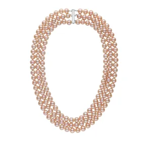 7.5-8.0 mm Triple-Strand AA  Pink to Peach Freshwater Pearl Necklace