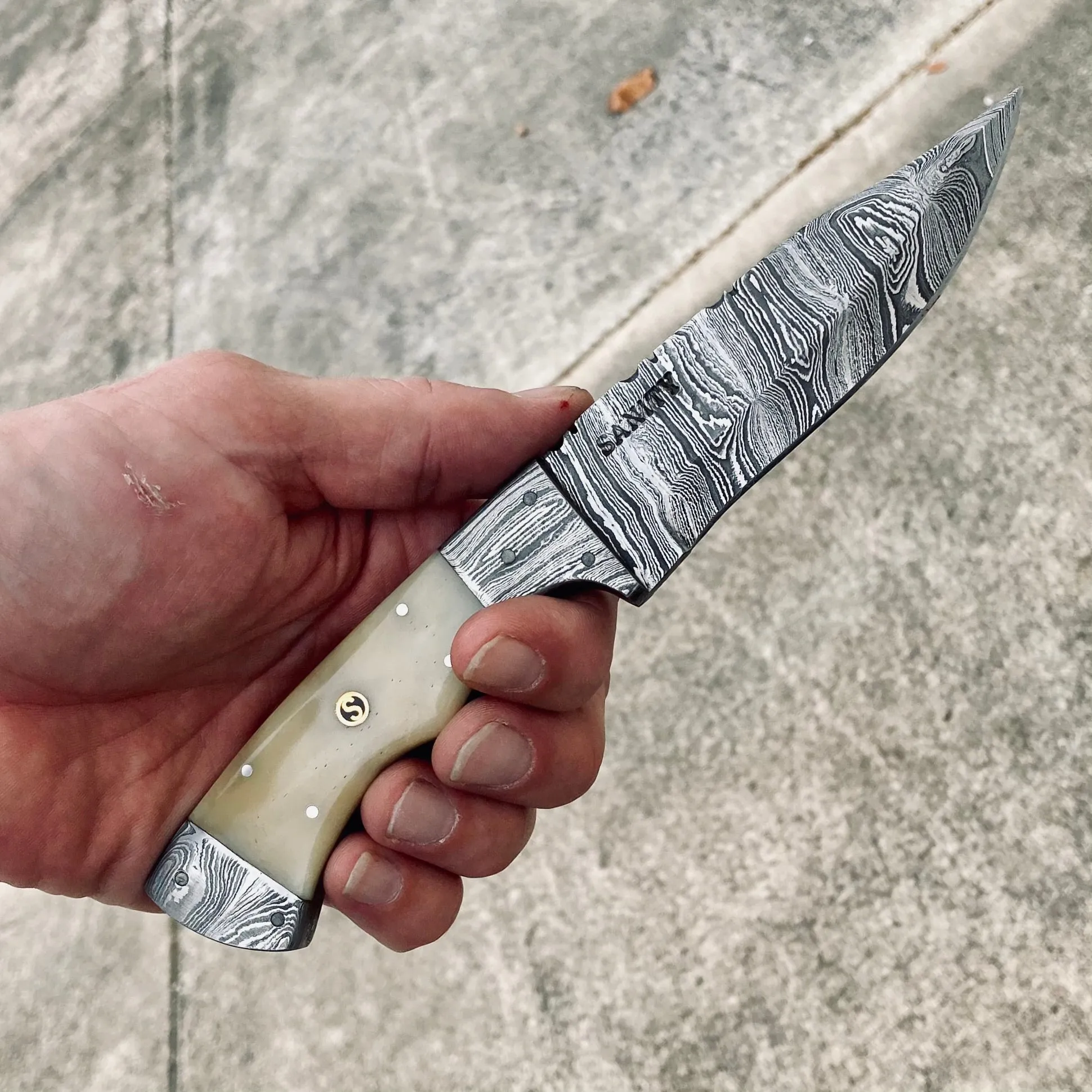 8.5” Lucky Luciano - Bone - Damascus - Horizontal & Vertical Carry - LL02