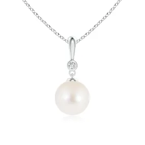 8mm Classic Freshwater Cultured Pearl Drop Pendant with Moissanite