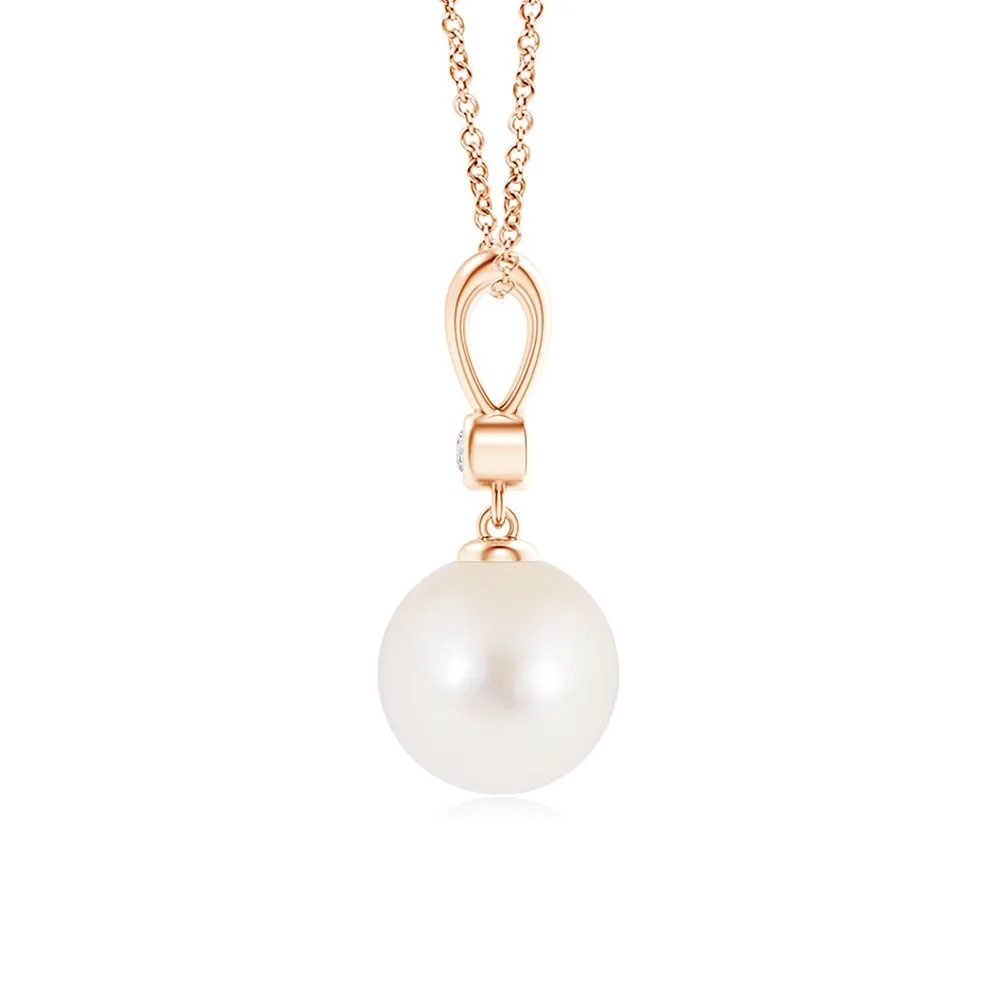 8mm Classic Freshwater Cultured Pearl Drop Pendant with Moissanite