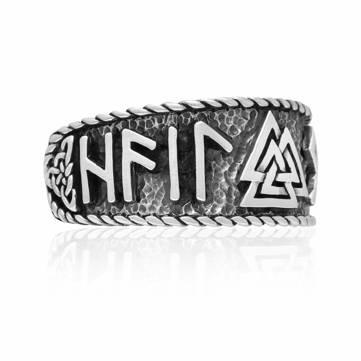 925 Sterling Silver Valknut and Runes Oxidized Ring