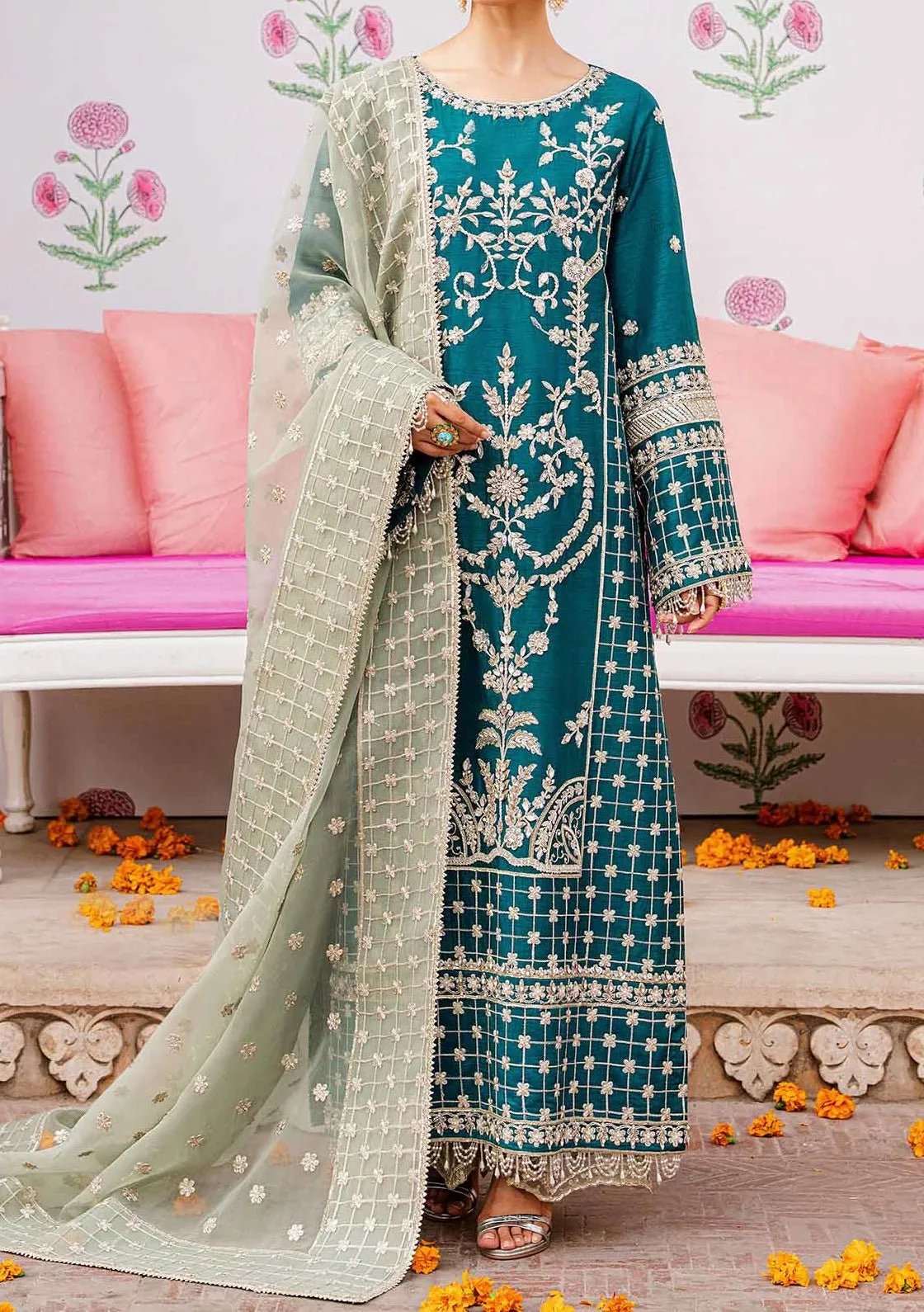 Akbar Aslam Zohra Pakistani Luxury Raw Silk Dress