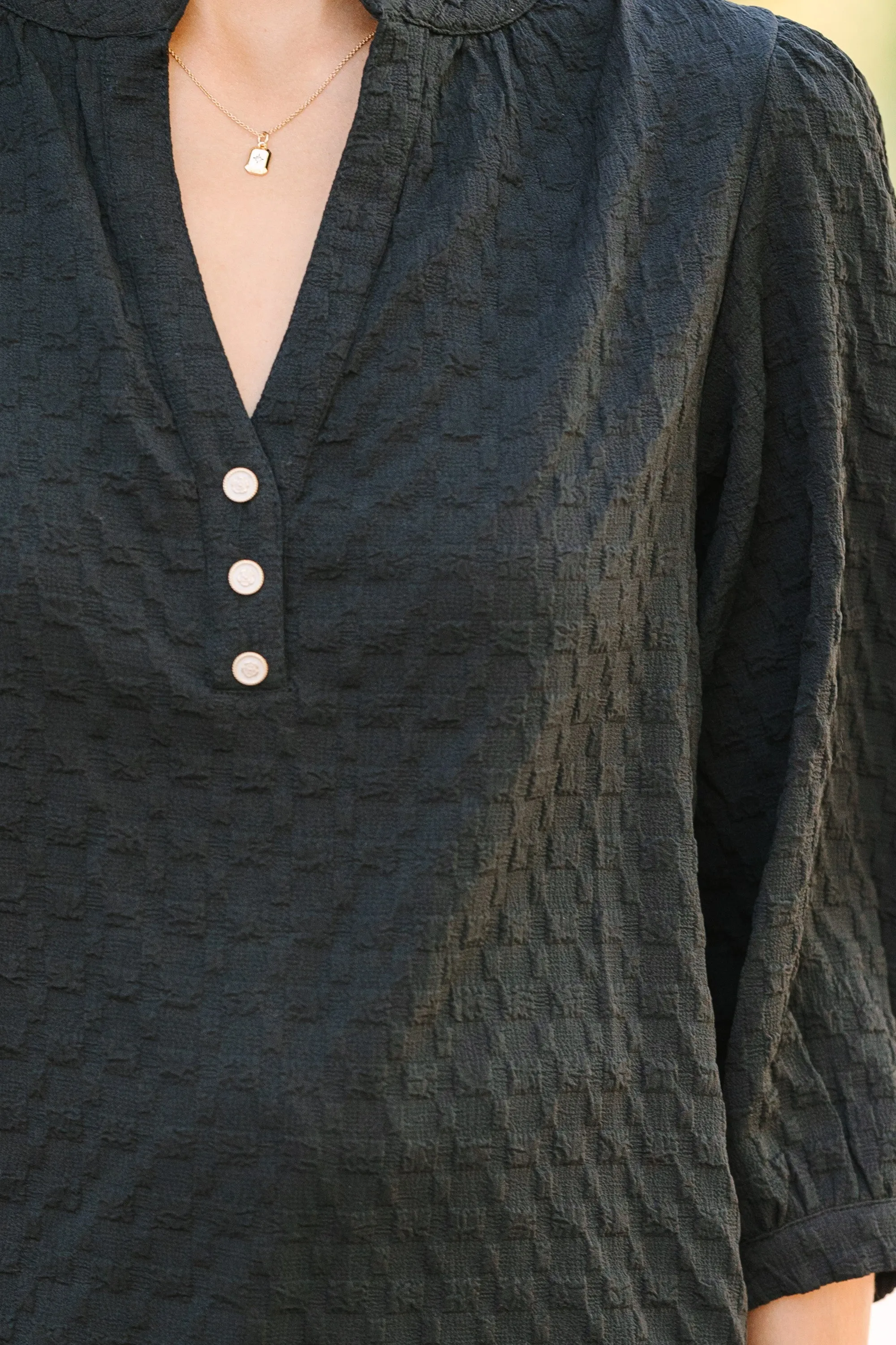 All Up To You Black Textured Blouse