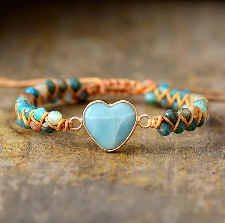 Amazonite Braided Heart Shaped Bracelet