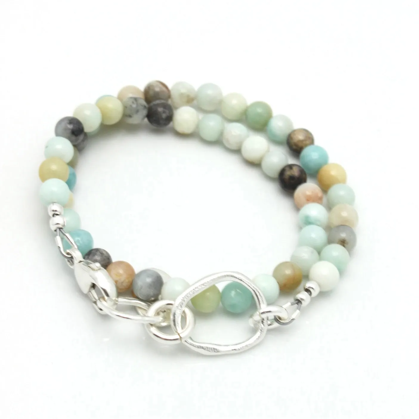 Amazonite Double Wrap Bracelet & Fine Silver Link