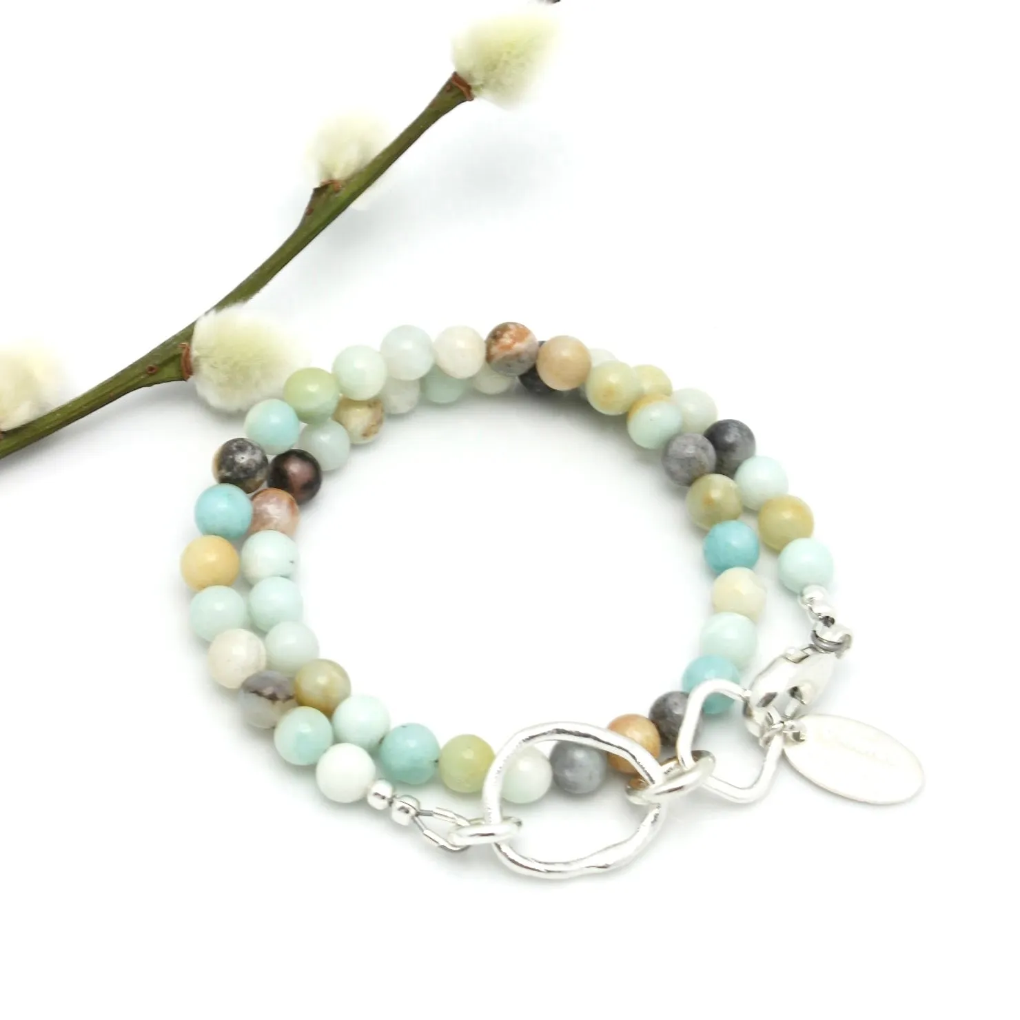 Amazonite Double Wrap Bracelet & Fine Silver Link