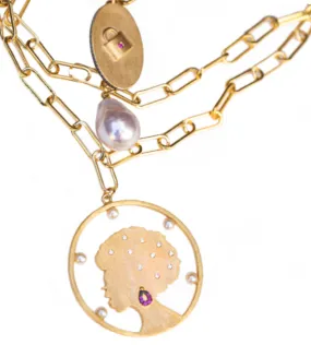 AMMANII Trio Charm Necklace with Freshwater Pearls in Vermeil Gold