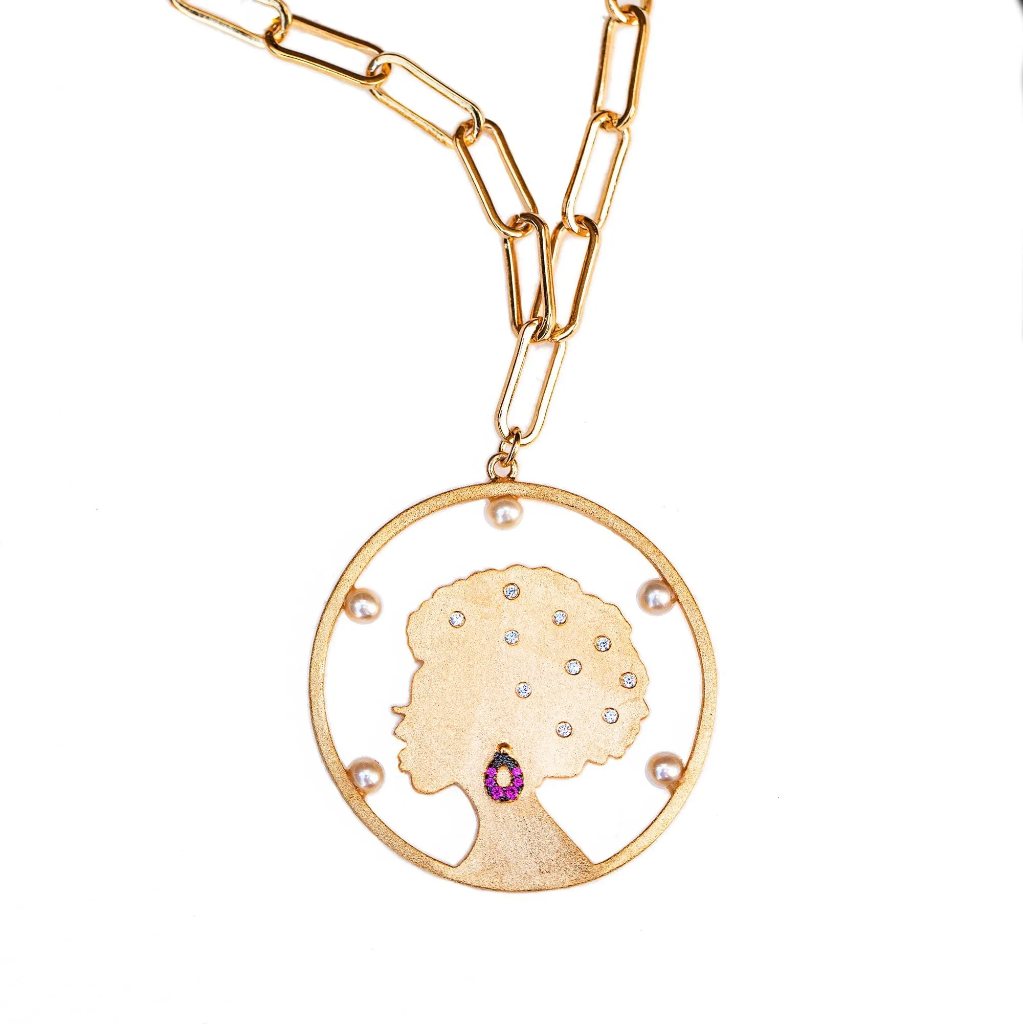 AMMANII Trio Charm Necklace with Freshwater Pearls in Vermeil Gold