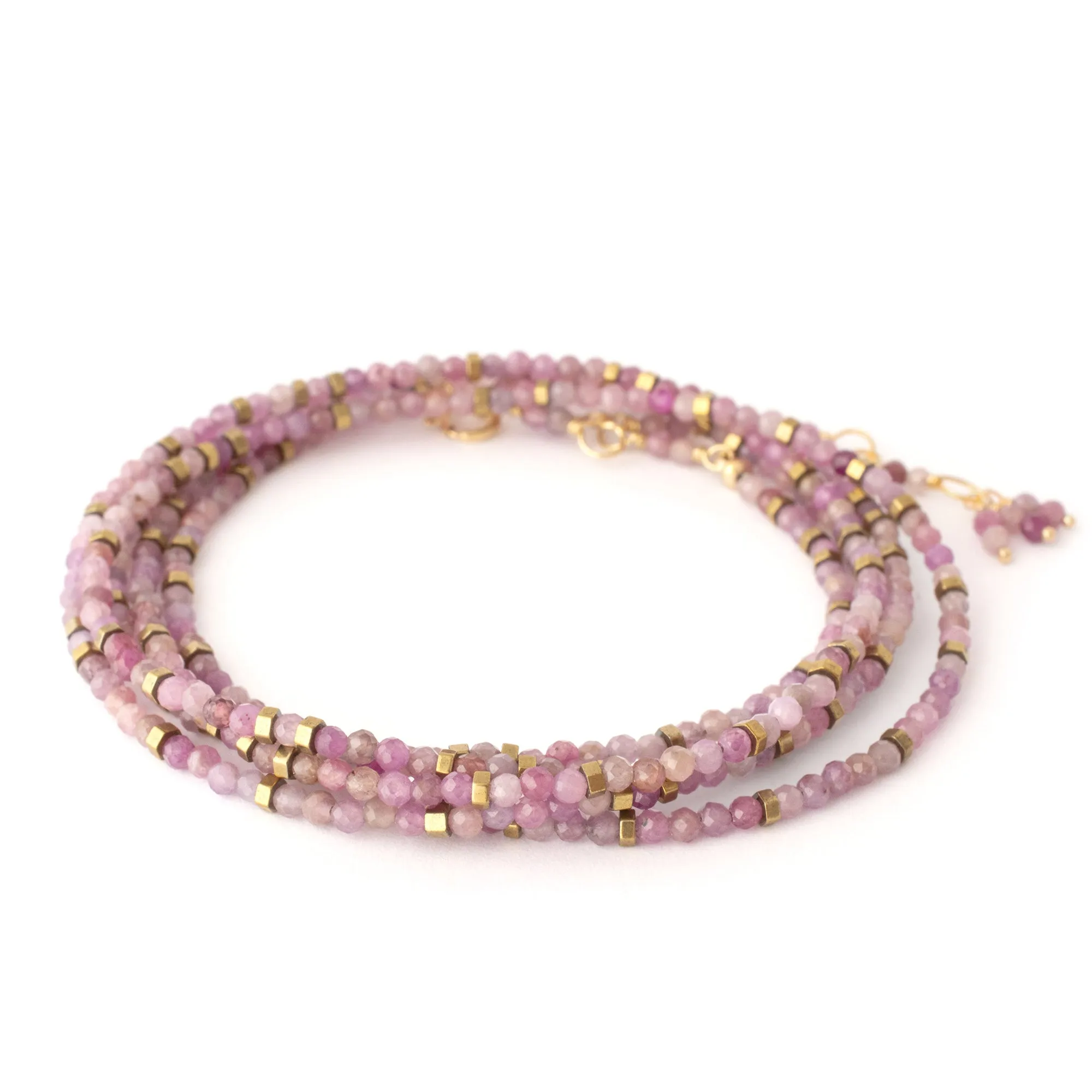 Anne Sportun Multi Pink Ruby Pyrite Beaded Confetti Wrap Bracelet & Necklace 34