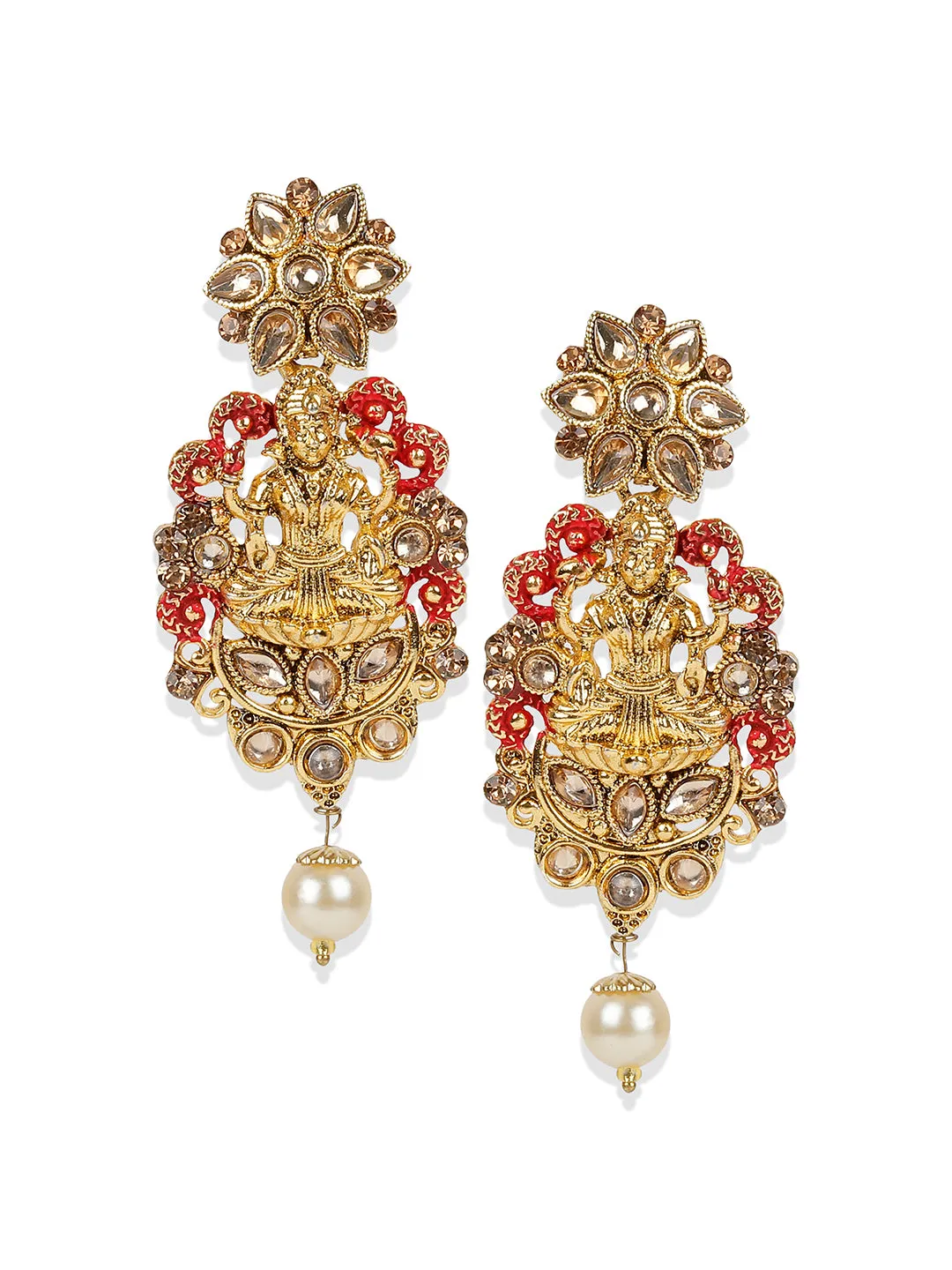 Antique Matte Gold Finish Meenakari Pearl Temple Jewellery - Anikas Creation