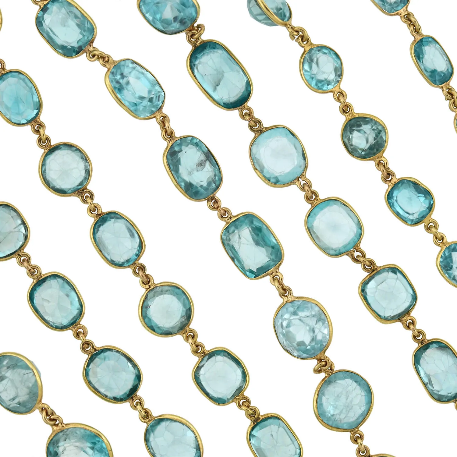 Art Deco 14kt Natural Blue Zircon Link Necklace 115.00ctw