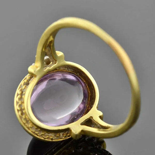 Art Nouveau 14kt Open Back Cabochon Amethyst Ring