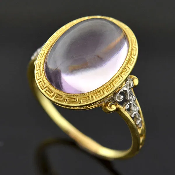 Art Nouveau 14kt Open Back Cabochon Amethyst Ring