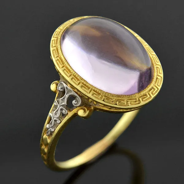 Art Nouveau 14kt Open Back Cabochon Amethyst Ring