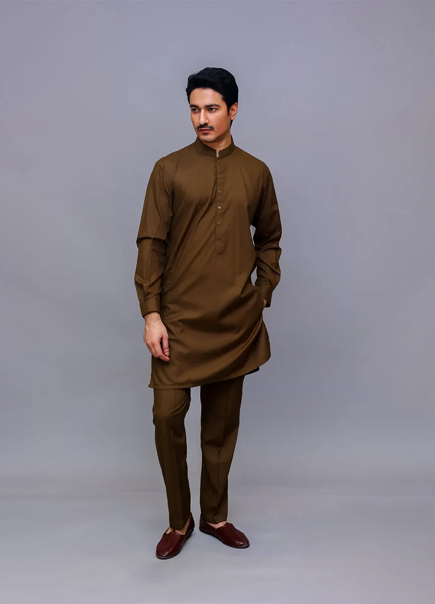 Basic Poly Viscose Dark Olive Slim Fit Plain Suit