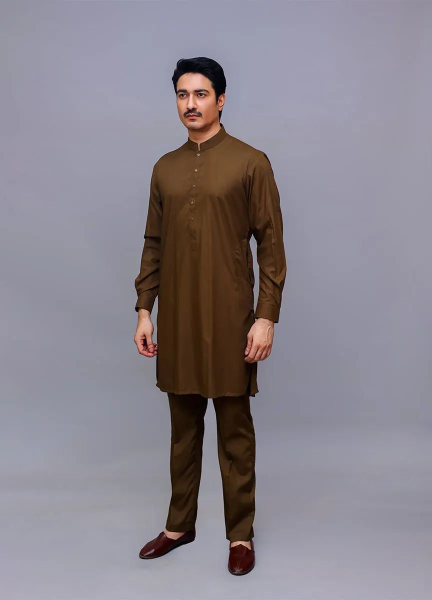 Basic Poly Viscose Dark Olive Slim Fit Plain Suit